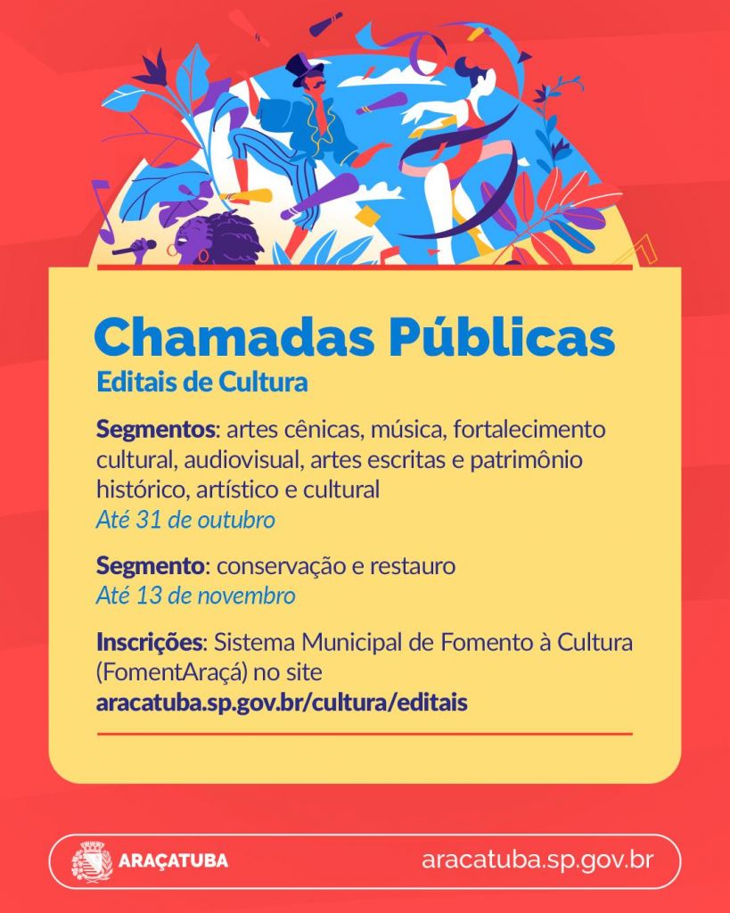 Araçatuba: Plantão Tira-Dúvidas Sobre Editais de Fomento Cultural nos Dias 28 e 29 de Outubro Imagem do artigo