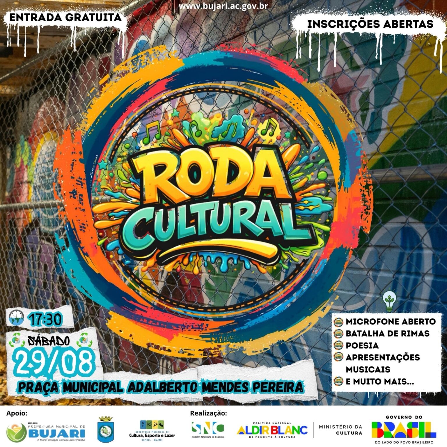 Roda Cultural Gratuita no Bujari: Arte, Música e Poesia para Todos